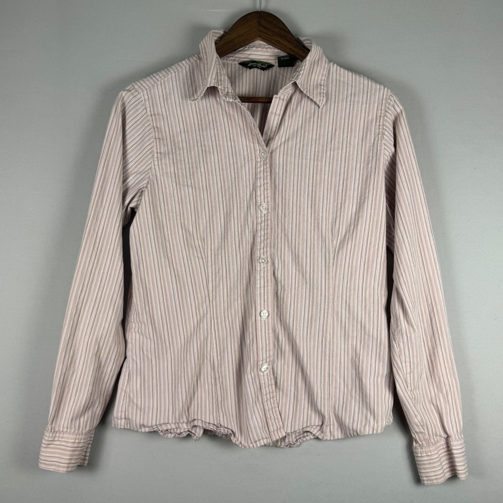 Eddie Bauer Button Down Shirt Womens Medium Pink White Striped NWOT Long Sleeve